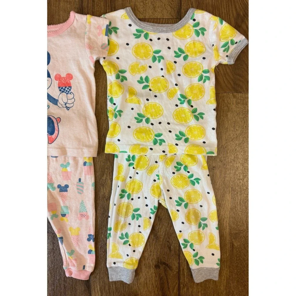 Disney Baby‎ Girl Pajamas 12 Months Lot Minnie Mouse Lemon Toddler Short Sleeved